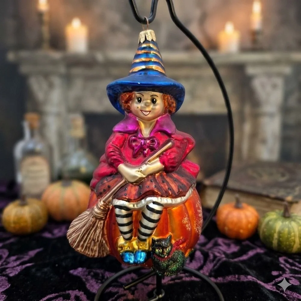 Christopher Radko Sit A Spell Witch Pumpkin Cat Halloween Ornament 1999 99-081-0